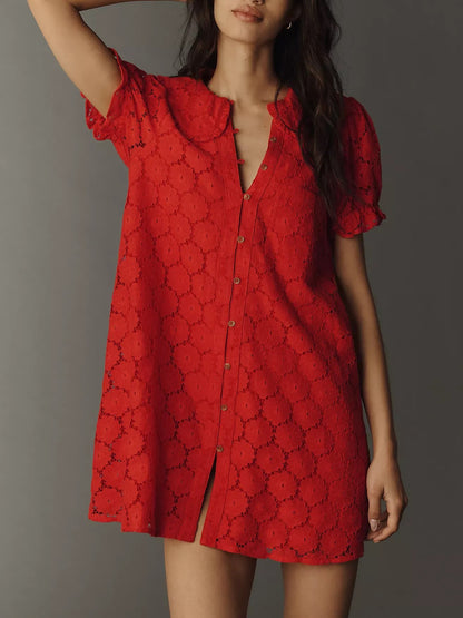 Women's Vintage Eyelet Lace Short Summer Dress