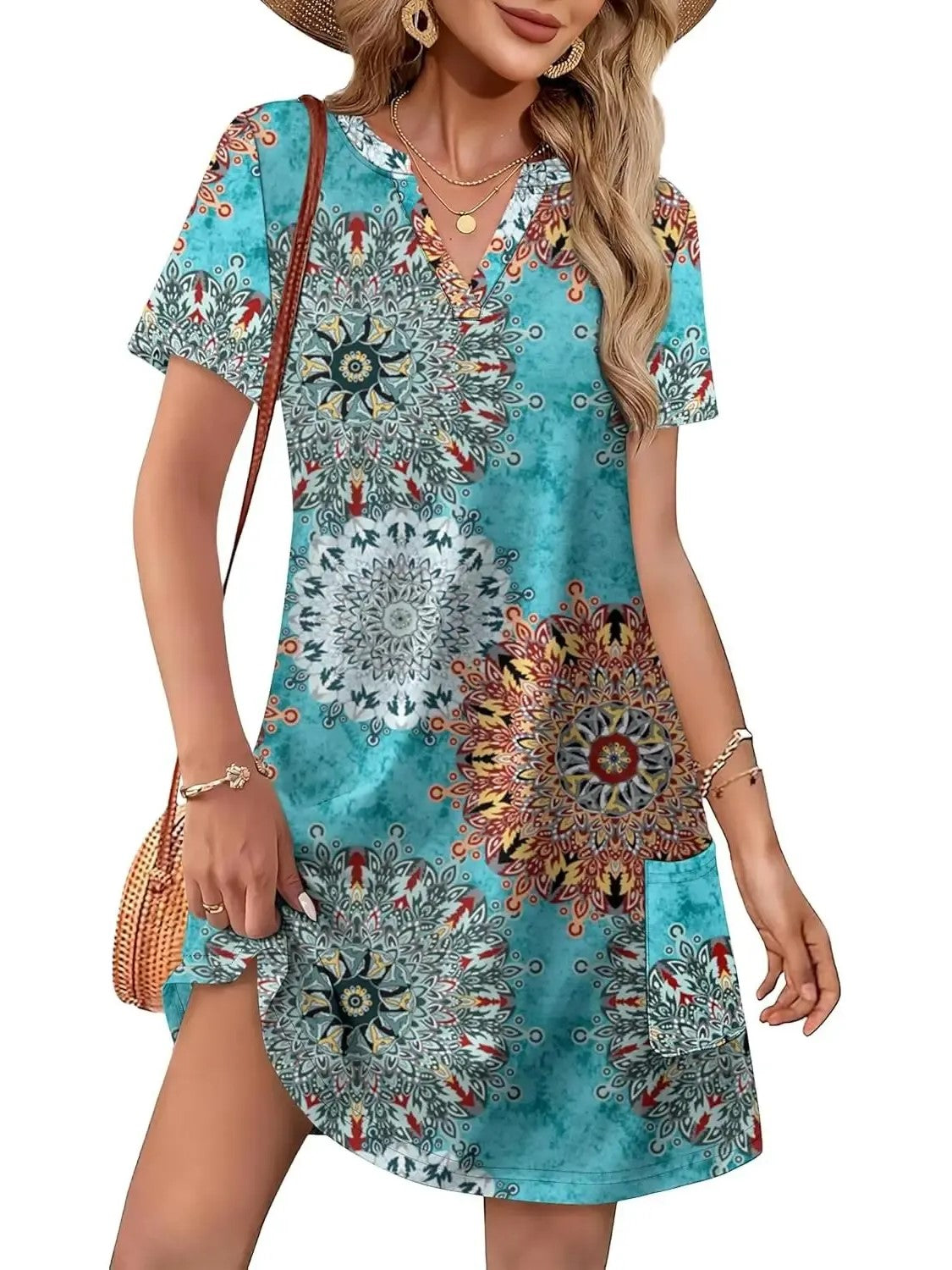 Women's Spring & Summer V-Neck Printed Soft Dress