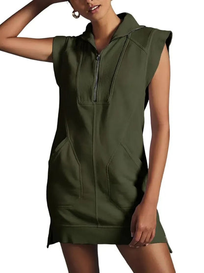 Women's Sporty Half-Zip Sleeveless Mini Dress