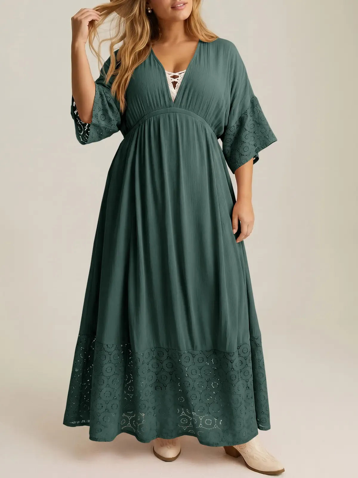 Women’s Boho Tie‑Back Lace Maxi Dress
