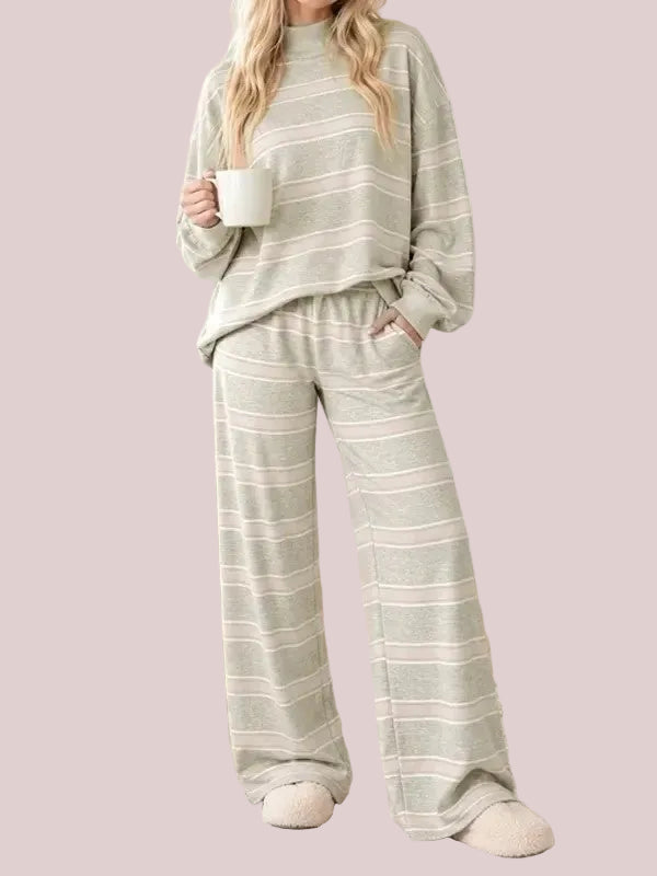Women's Striped Mock Neck Oversized Loungewear Set