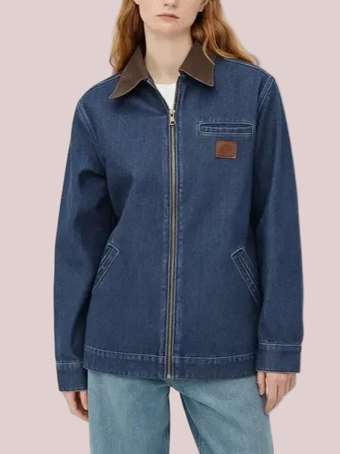 Women's Vintage Contrast Collar Zip Up Jacket