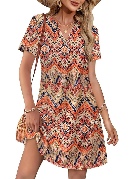 Women's Summer V-Neck Printed Soft Dress