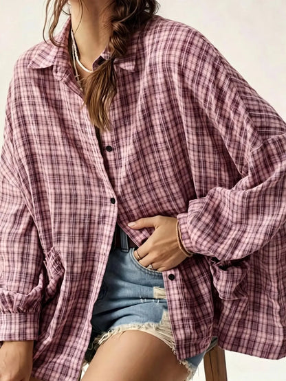 Women's Plaid Long Sleeve Button Down Shirt