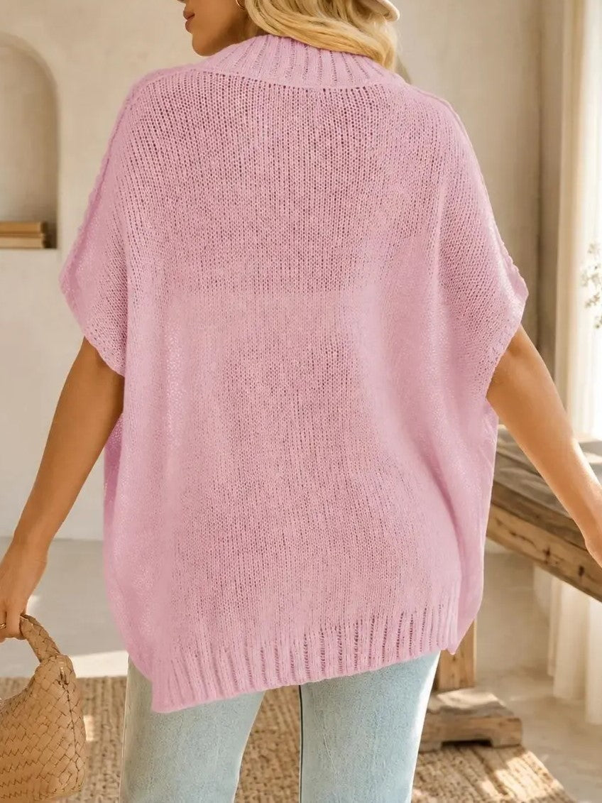 Women's Mock‑Neck Batwing Short‑Sleeve Knit Top