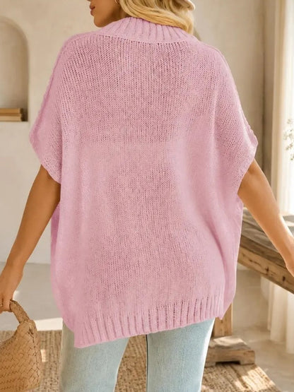 Women's Mock‑Neck Batwing Short‑Sleeve Knit Top