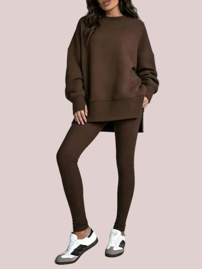 Women's Oversized Side Slit Sweatshirt & Leggings 2 Piece Set