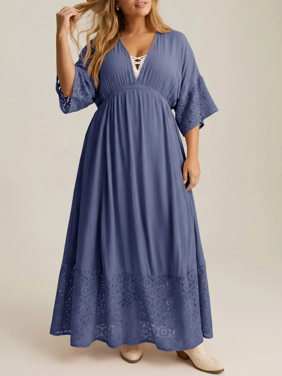 Women’s Boho Tie‑Back Lace Maxi Dress