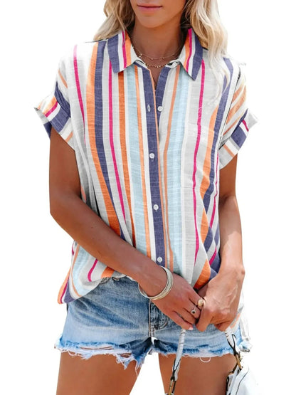Women's Coastal Stripe Short Sleeve Button Shirt
