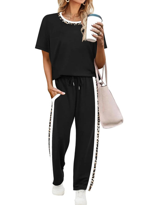 Women's Round Neck Tee & Drawstring Trousers Matching Set