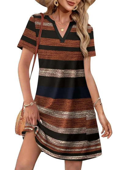 Women's Spring & Summer V-Neck Printed Soft Dress