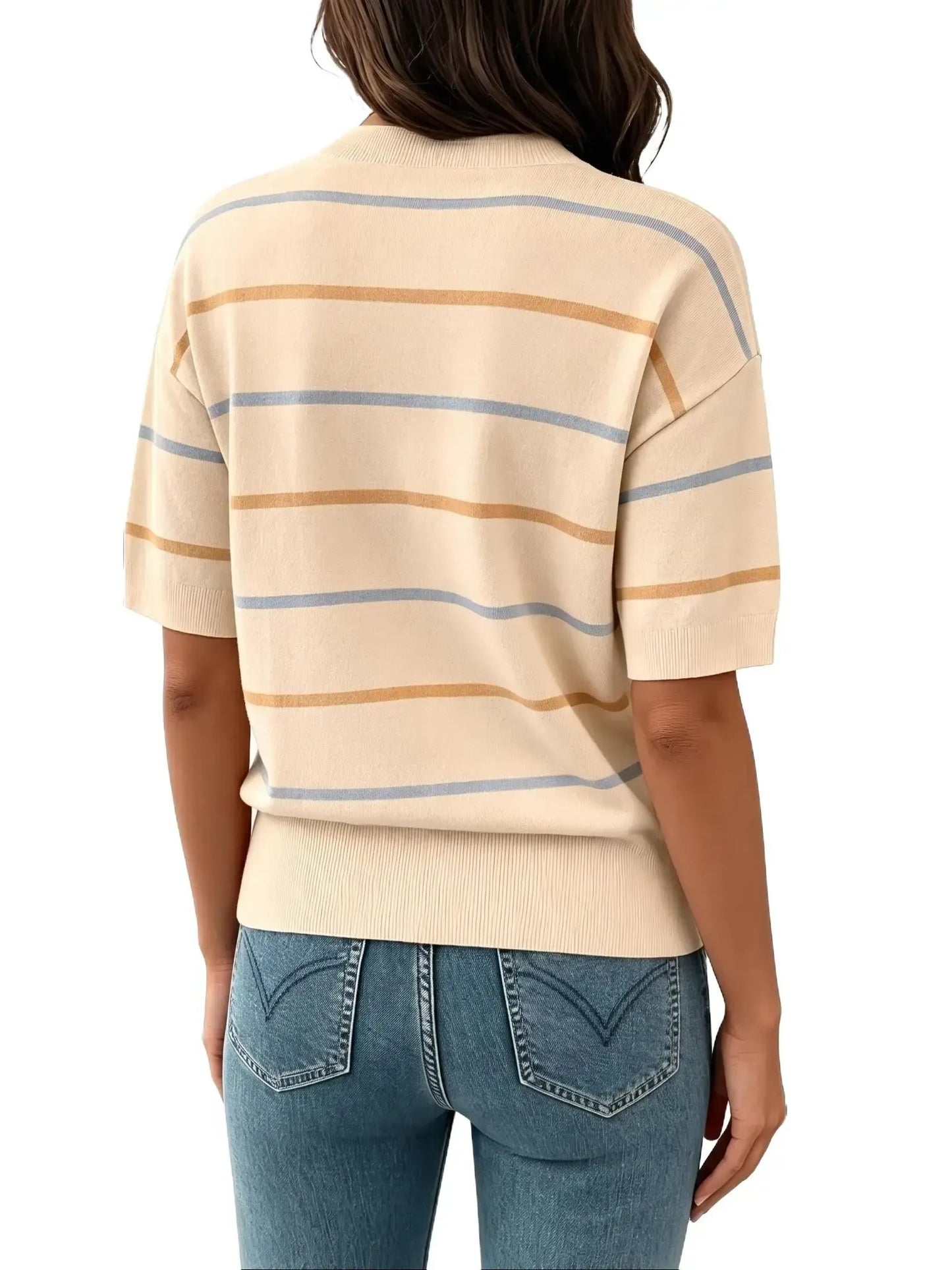 Women's Casual Half Sleeve Striped Knit Shirt