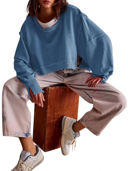 Women's Oversized Batwing‑Sleeve Cropped Sweatshirt