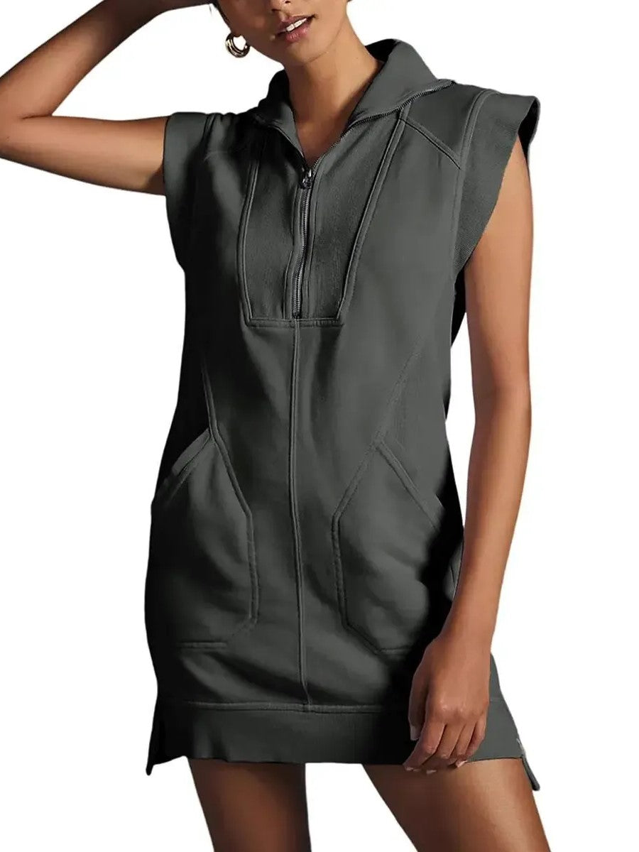 Women's Sporty Half-Zip Sleeveless Mini Dress