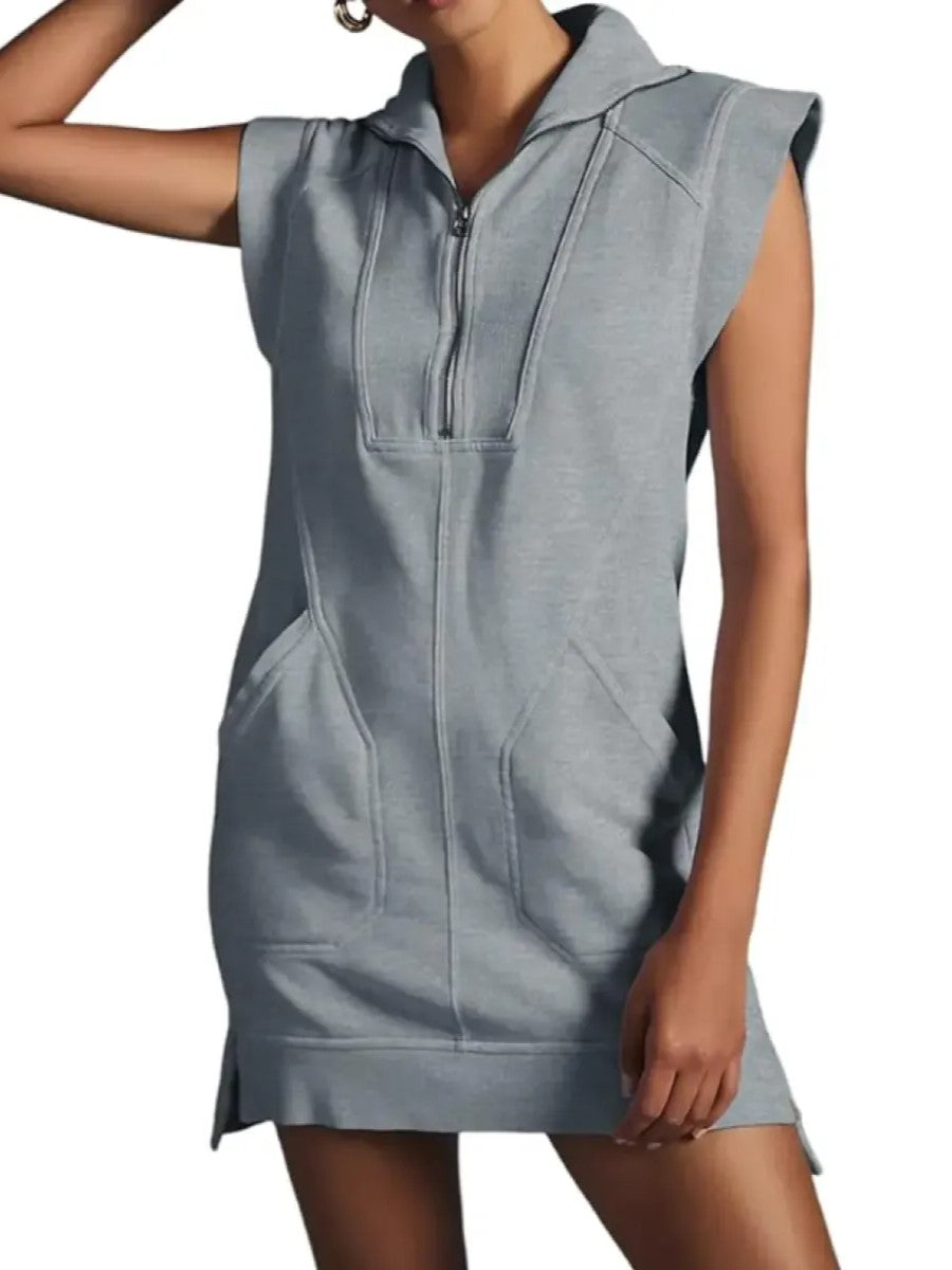 Women's Sporty Half-Zip Sleeveless Mini Dress