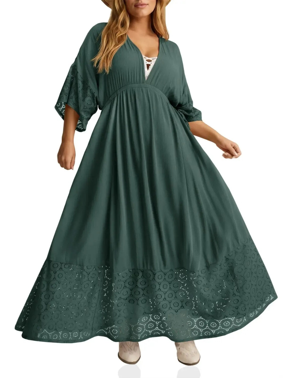 Women’s Boho Tie‑Back Lace Maxi Dress