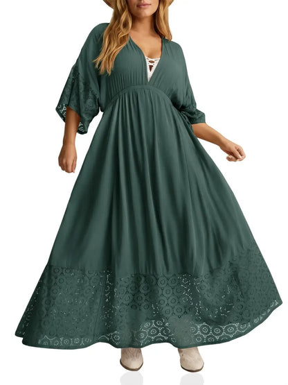 Women’s Boho Tie‑Back Lace Maxi Dress