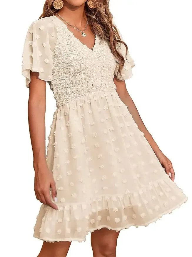Women's Ruffle Hem Swiss Dot Casual Dress