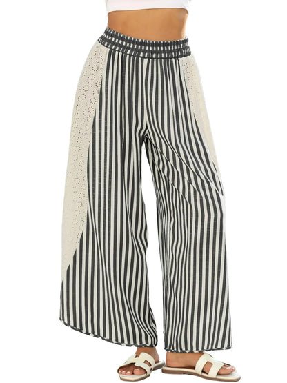 Women's Lace Breeze Striped Wide-Leg Pants