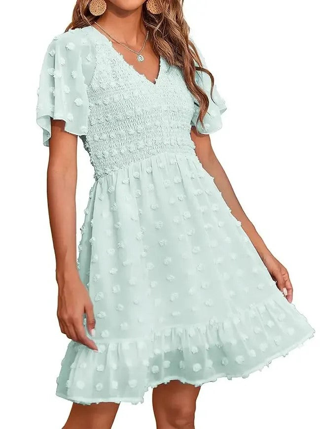 Women's Ruffle Hem Swiss Dot Casual Dress