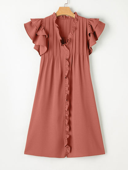 Women's Lightweight Frill Edge Flutter Sleeve Loose Casual Vacation Dress