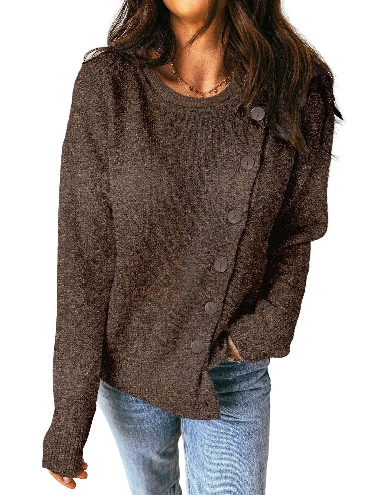 Women's Asymmetrical Diagonal Button Knit Sweater