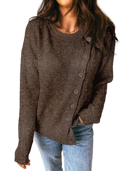 Women's Asymmetrical Diagonal Button Knit Sweater