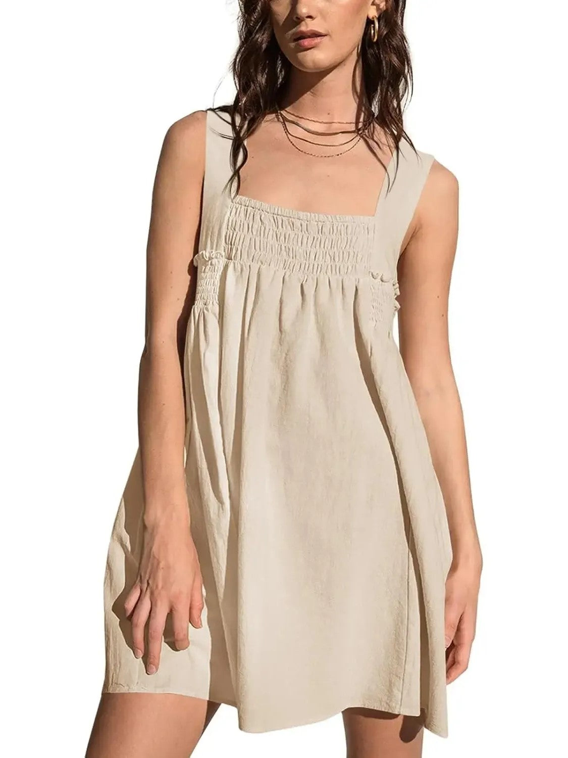 Women's Square Neck Smocked Sleeveless Mini Dress