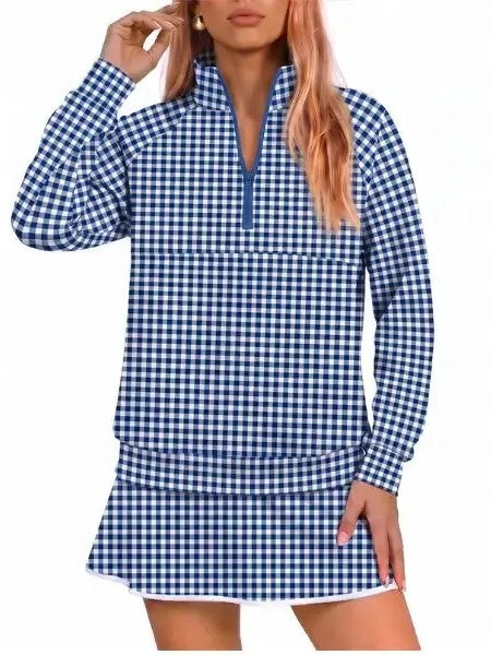 Women's Gingham Athletic Two Piece Skort Set