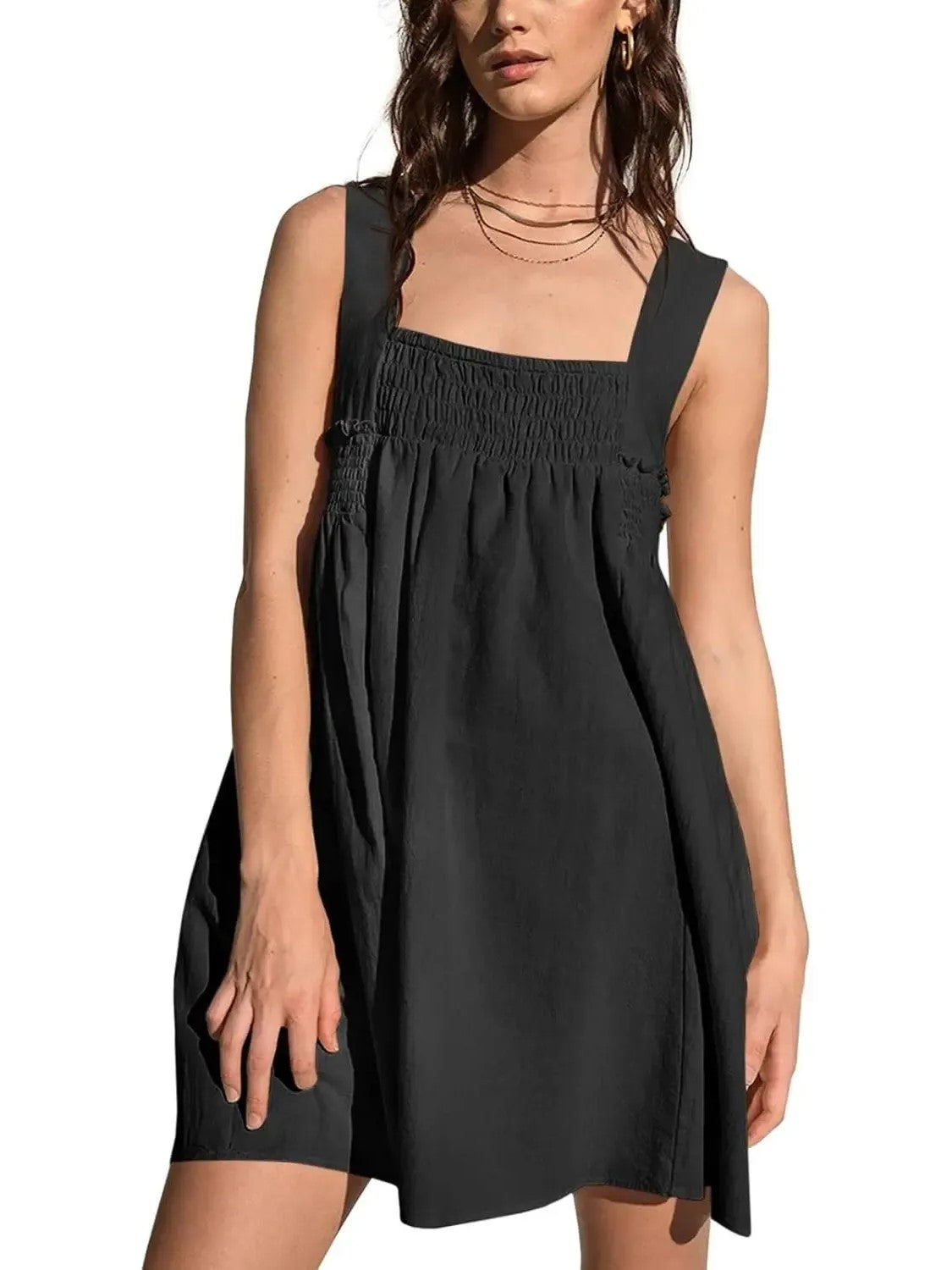 Women's Square Neck Smocked Sleeveless Mini Dress