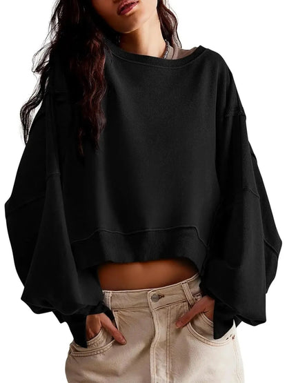 Women's Oversized Batwing‑Sleeve Cropped Sweatshirt