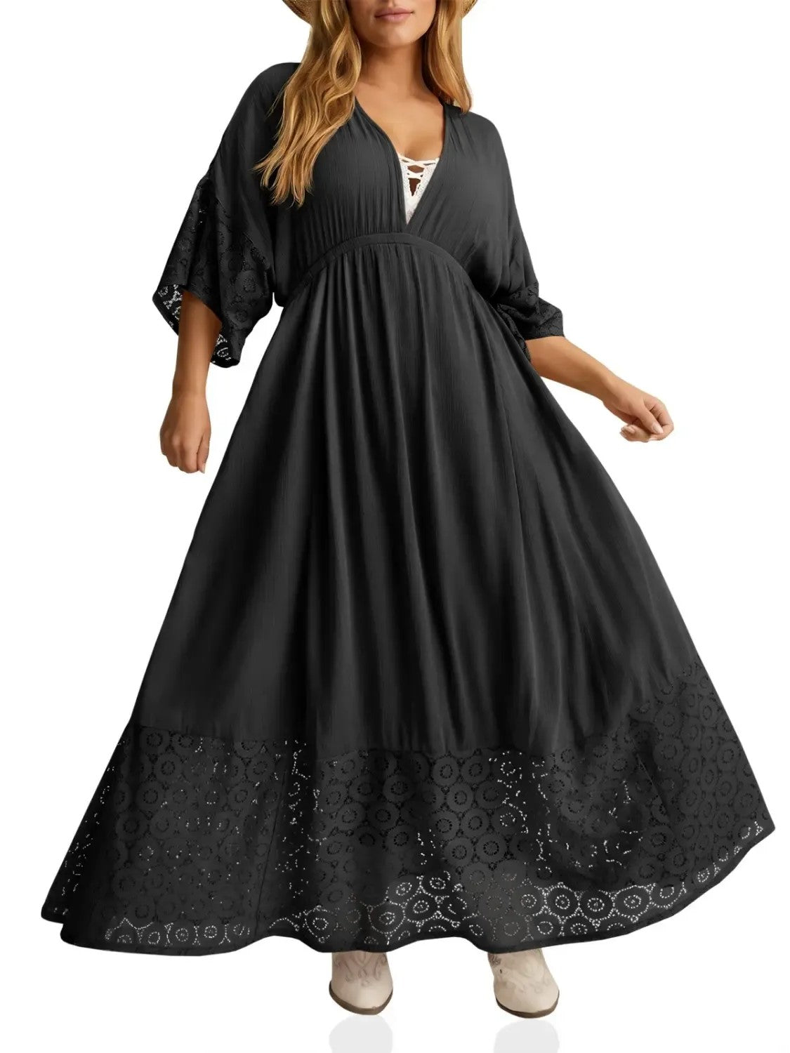 Women’s Boho Tie‑Back Lace Maxi Dress