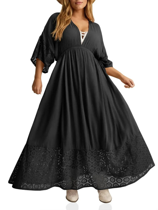 Women’s Boho Tie‑Back Lace Maxi Dress
