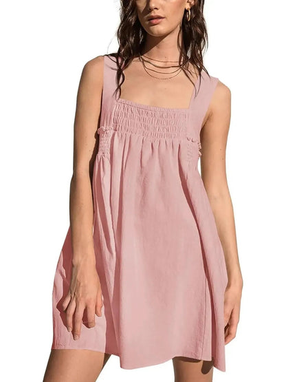 Women's Square Neck Smocked Sleeveless Mini Dress