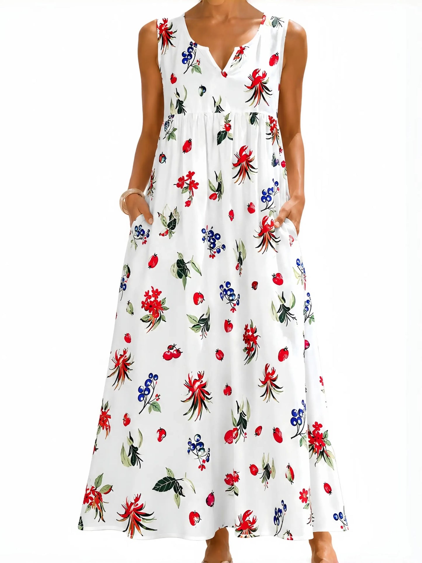 Women's Casual Printed Loose Long Dress with Pockets