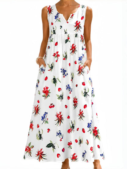 Women's Casual Printed Loose Long Dress with Pockets