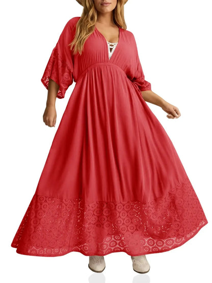Women’s Boho Tie‑Back Lace Maxi Dress
