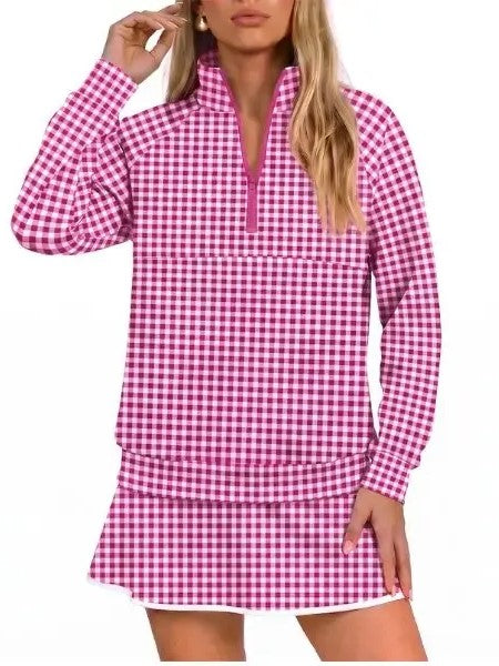Women's Gingham Athletic Two Piece Skort Set