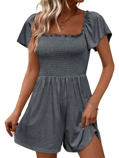 Women's Square Neck Flutter Sleeve Smocked Romper