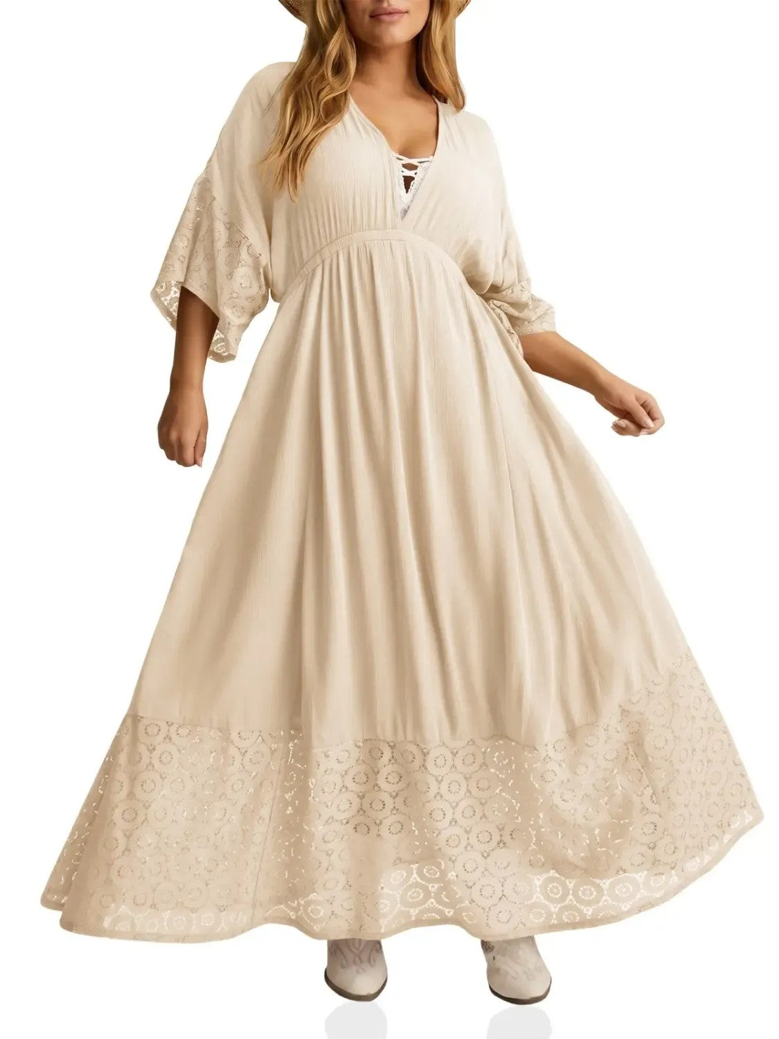 Women’s Boho Tie‑Back Lace Maxi Dress