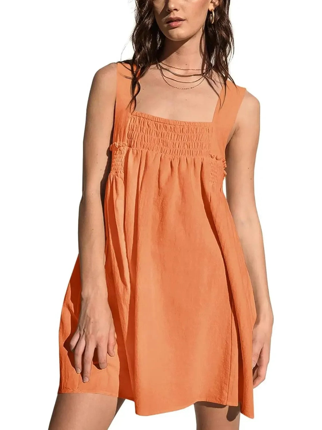 Women's Square Neck Smocked Sleeveless Mini Dress