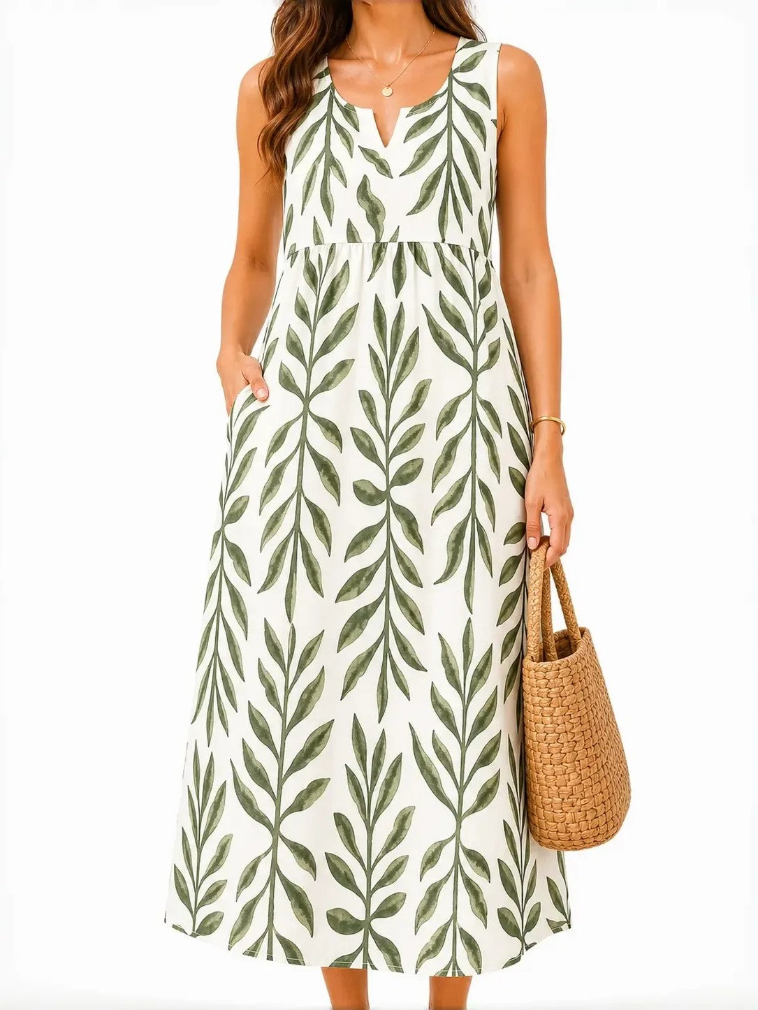 Women's Casual Printed Loose Long Dress with Pockets