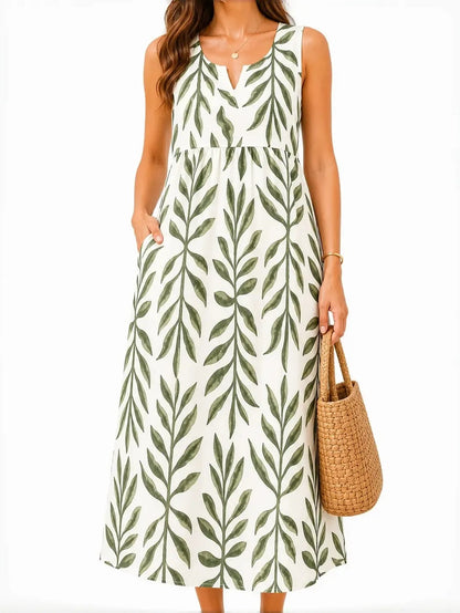 Women's Casual Printed Loose Long Dress with Pockets