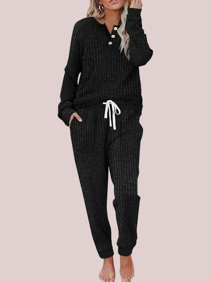 Women's Ribbed Knit Henley Loungewear Set