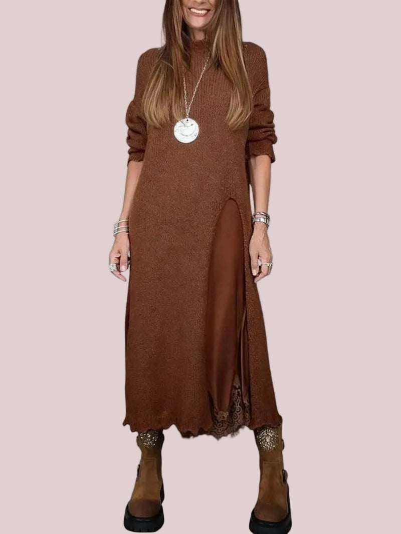 Women's 2 Piece Knit Dress & Lace Slip Set
