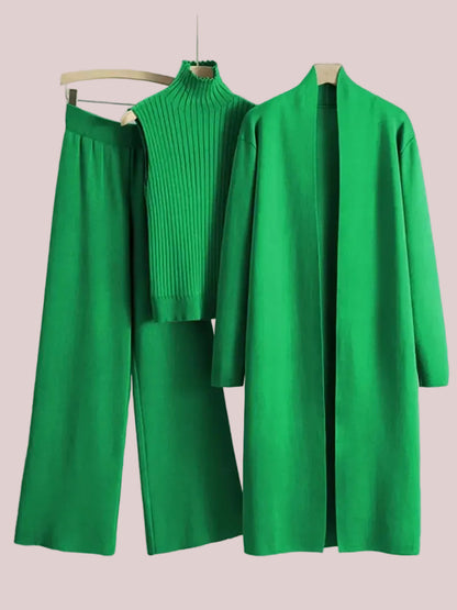 Women's 3-Piece Casual Long Cardigan Knit Set