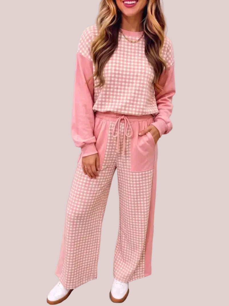 Women's Gingham Colorblock 2 Piece Loungewear Set