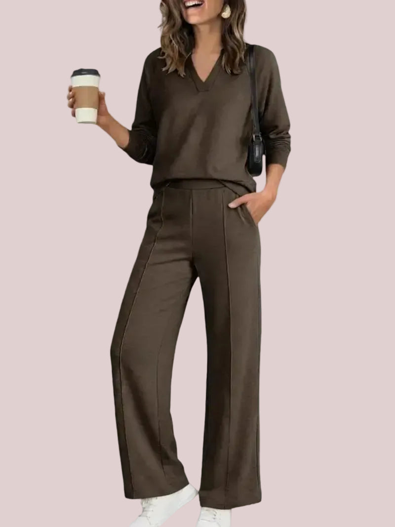 Women's 2 Piece V Neck Fall Lounge Set