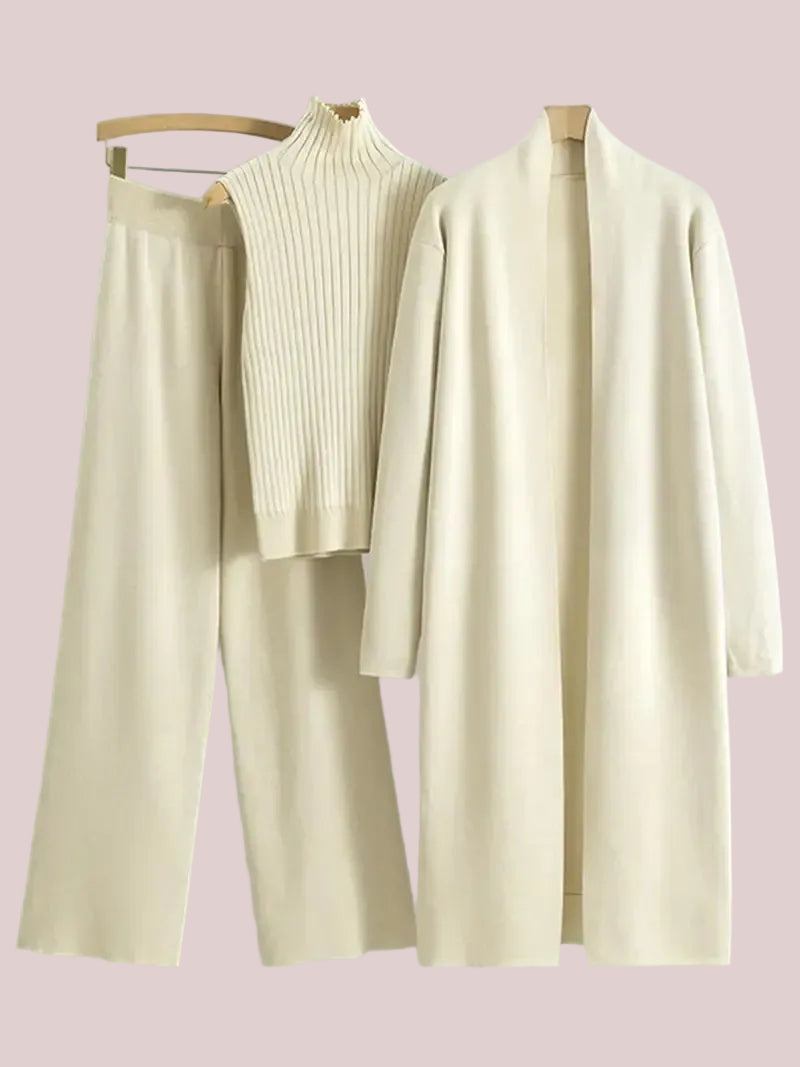 Women's 3-Piece Casual Long Cardigan Knit Set