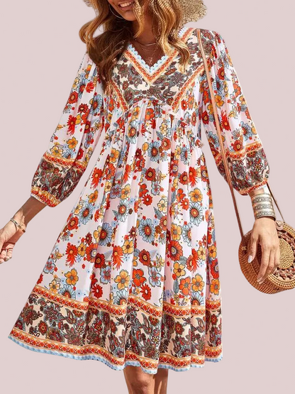 Women's Boho Printed Babydoll Mini Dress